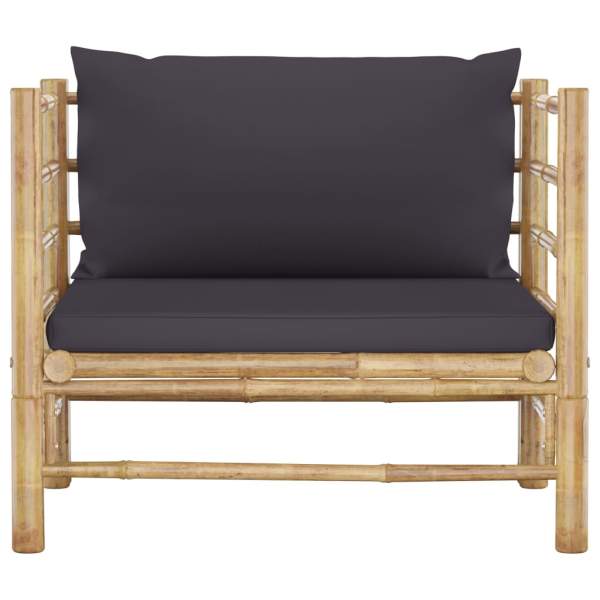  7-tlg. Garten-Lounge-Set mit Dunkelgrauen Kissen Bambus