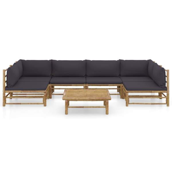  7-tlg. Garten-Lounge-Set mit Dunkelgrauen Kissen Bambus