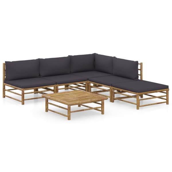  6-tlg. Garten-Lounge-Set mit Dunkelgrauen Kissen Bambus