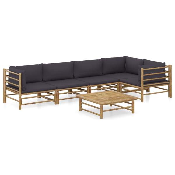  6-tlg. Garten-Lounge-Set mit Dunkelgrauen Kissen Bambus