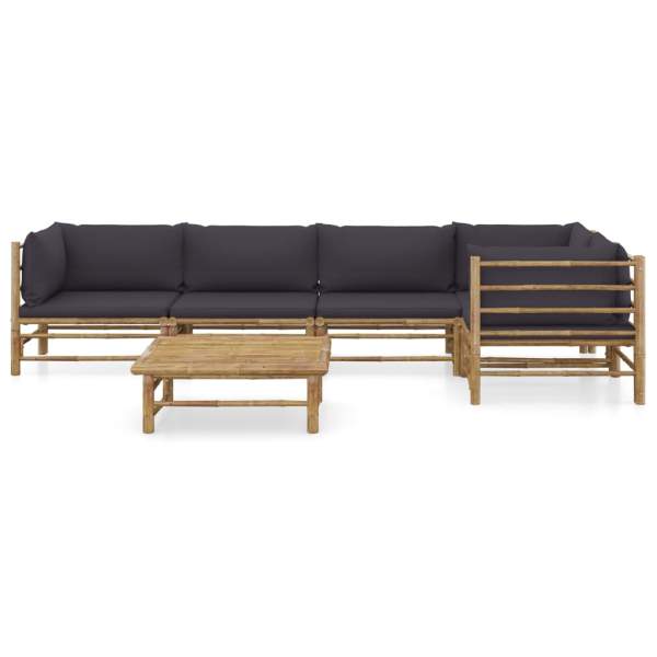  6-tlg. Garten-Lounge-Set mit Dunkelgrauen Kissen Bambus