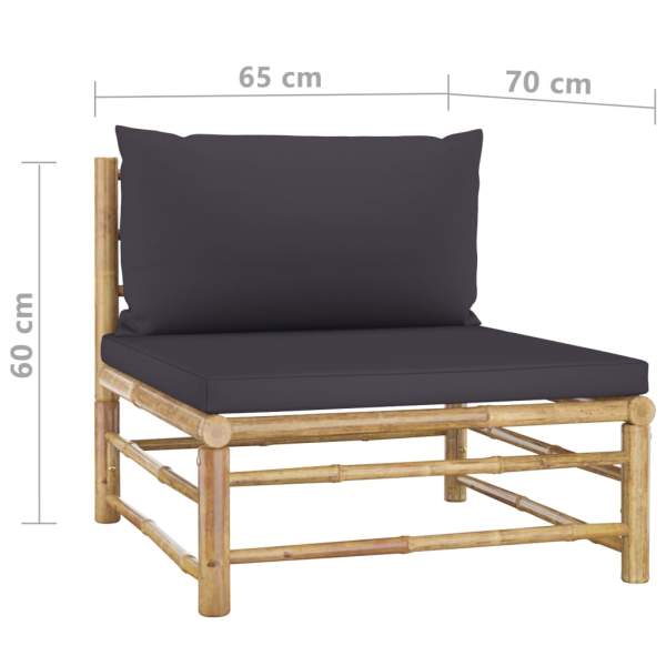  5-tlg. Garten-Lounge-Set mit Dunkelgrauen Kissen Bambus