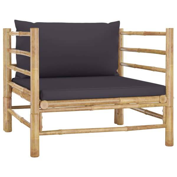  7-tlg. Garten-Lounge-Set mit Dunkelgrauen Kissen Bambus