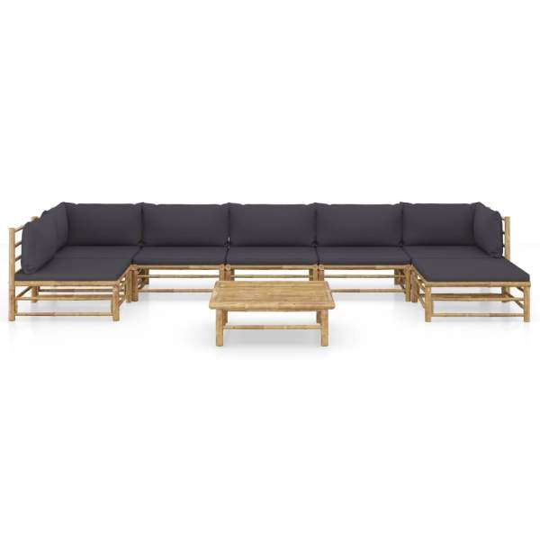  8-tlg. Garten-Lounge-Set mit Dunkelgrauen Kissen Bambus