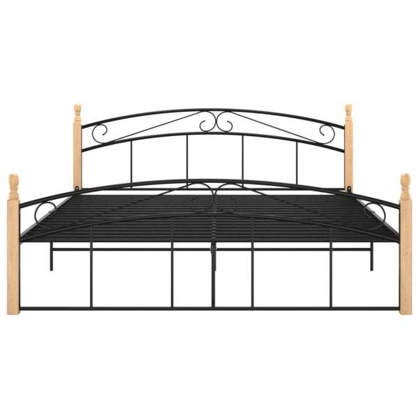  Bettgestell Schwarz Metall und Massivholz Eiche 160x200 cm 