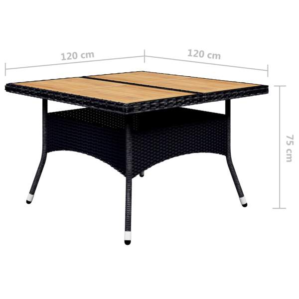  9-tlg. Garten-Essgruppe Poly Rattan Akazie Massivholz Schwarz 