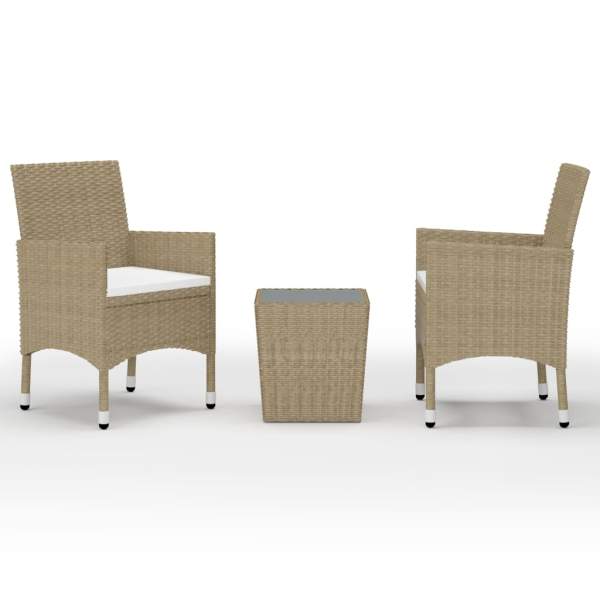 3-tlg. Bistro-Set Poly Rattan und Hartglas Beige 3-tlg. Bistro-Set Poly Rattan und Hartglas Beige