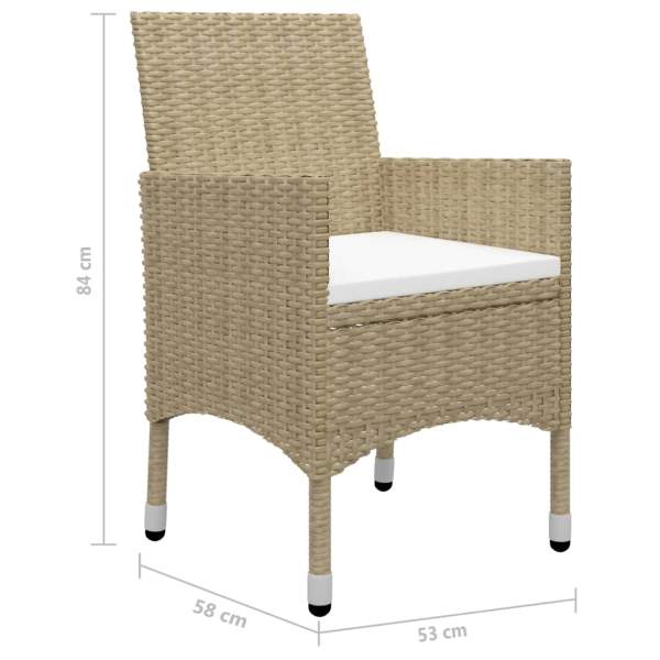  3-tlg. Bistro-Set Poly Rattan und Hartglas Beige