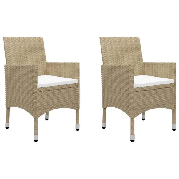  3-tlg. Bistro-Set Poly Rattan und Hartglas Beige