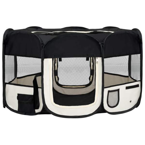  Faltbarer Welpenlaufstall mit Tragetasche Schwarz 145x145x61 cm