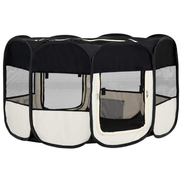  Faltbarer Welpenlaufstall mit Tragetasche Schwarz 145x145x61 cm