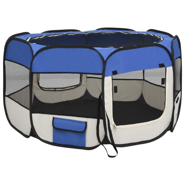  Faltbarer Welpenlaufstall mit Tragetasche Blau 110x110x58 cm