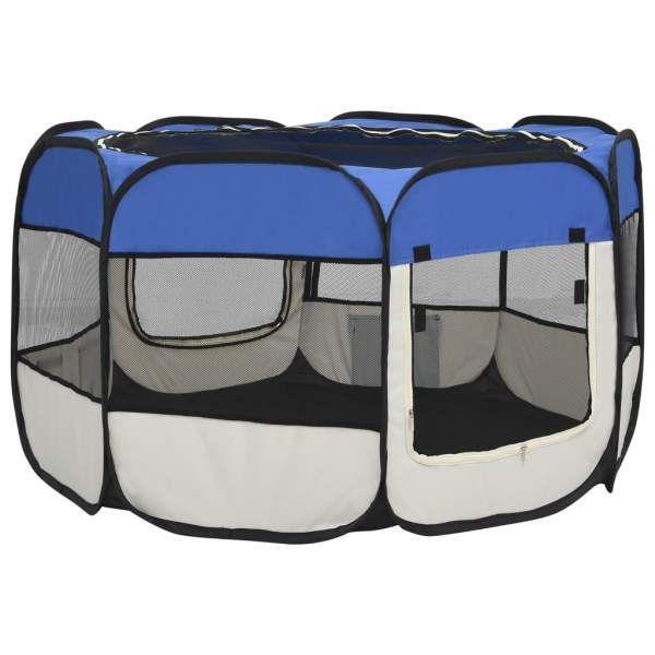  Faltbarer Welpenlaufstall mit Tragetasche Blau 110x110x58 cm