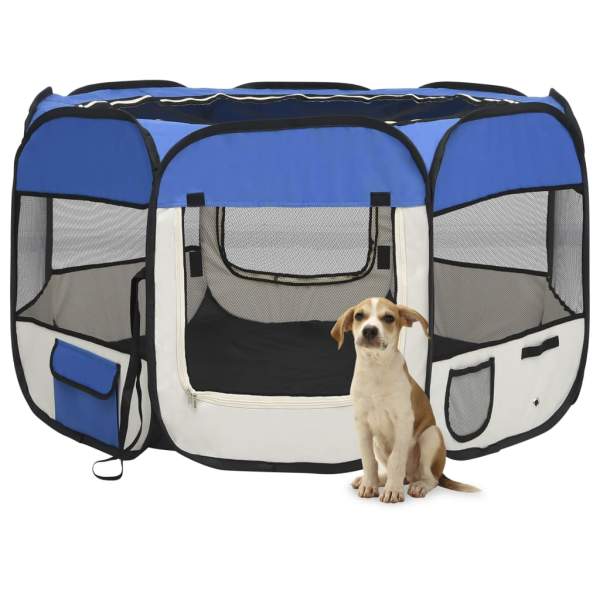  Faltbarer Welpenlaufstall mit Tragetasche Blau 110x110x58 cm