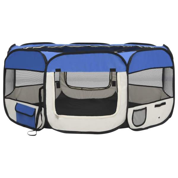  Faltbarer Welpenlaufstall mit Tragetasche Blau 145x145x61 cm