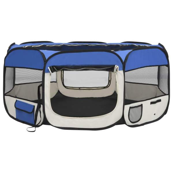  Faltbarer Welpenlaufstall mit Tragetasche Blau 145x145x61 cm