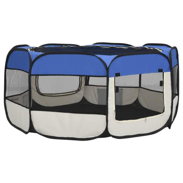 Faltbarer Welpenlaufstall mit Tragetasche Blau 145x145x61 cm