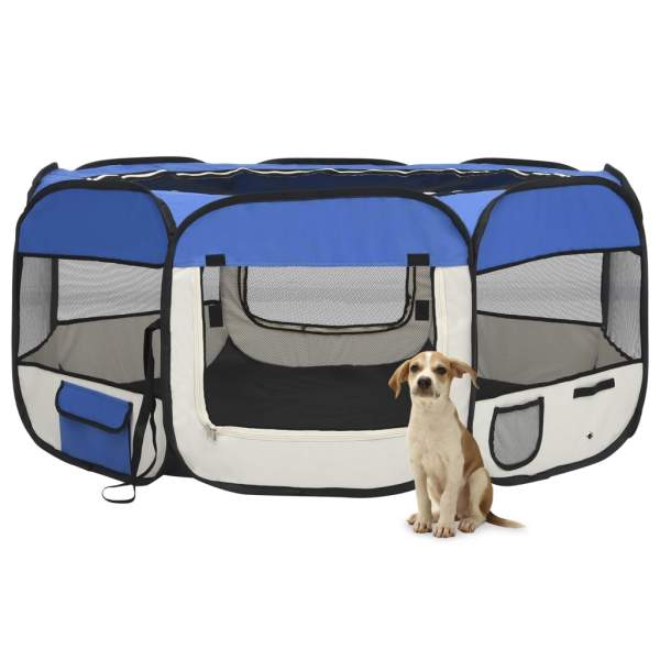  Faltbarer Welpenlaufstall mit Tragetasche Blau 145x145x61 cm