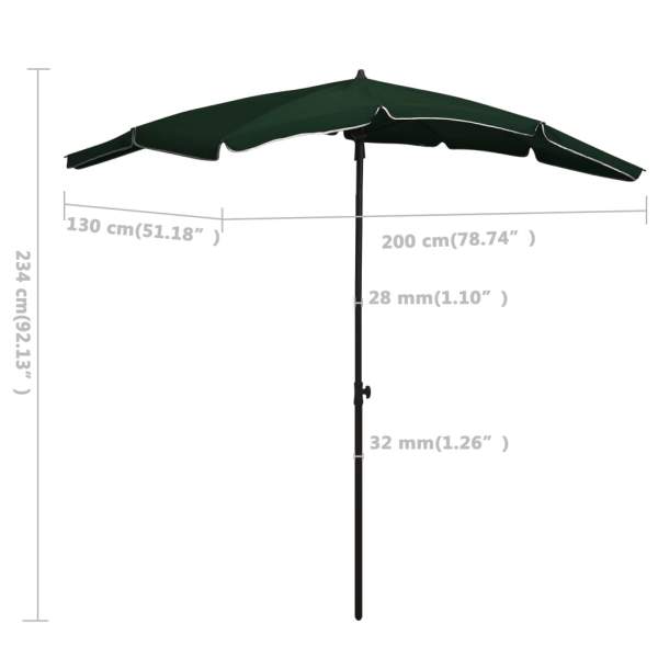  Sonnenschirm mit Mast 200x130 cm Grün