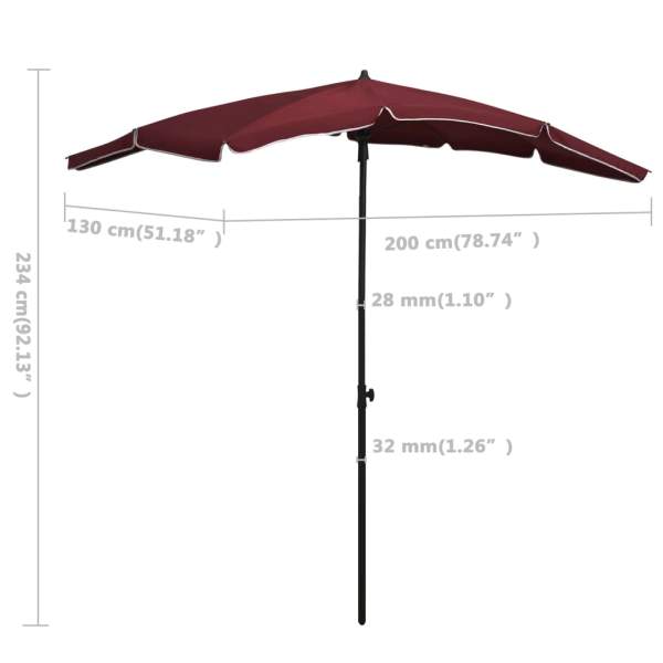  Sonnenschirm mit Mast 200x130 cm Bordeauxrot