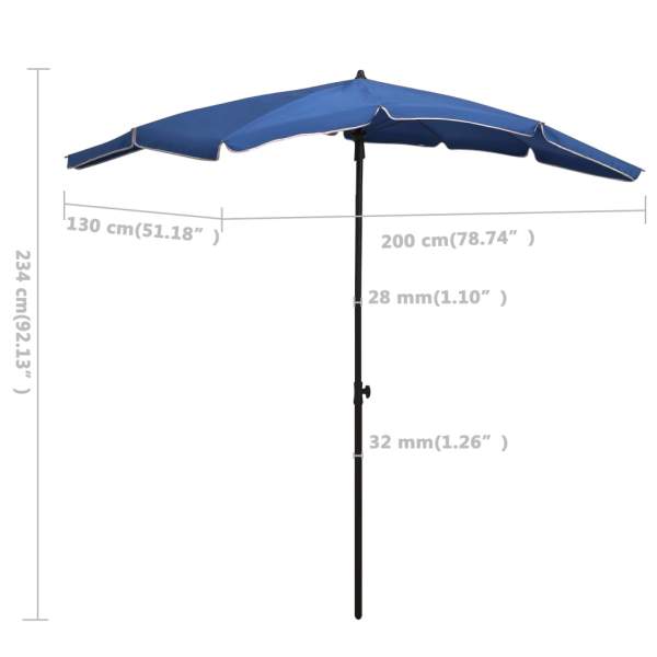  Sonnenschirm mit Mast 200x130 cm Azurblau