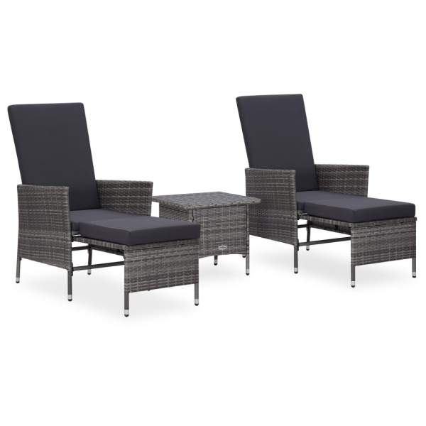  3-tlg. Garten-Lounge-Set mit Kissen Poly Rattan Grau