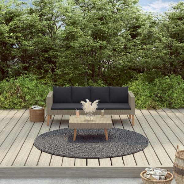  2-tlg. Garten-Lounge-Set mit Auflagen Poly Rattan Beige