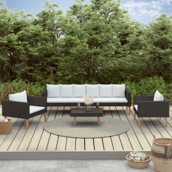  4-tlg. Garten-Lounge-Set mit Auflagen Poly Rattan Schwarz