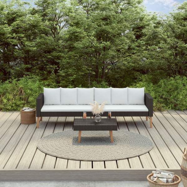  2-tlg. Garten-Lounge-Set mit Kissen Poly Rattan Schwarz