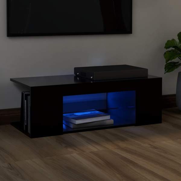  TV-Schrank mit LED-Leuchten Schwarz 90x39x30cm