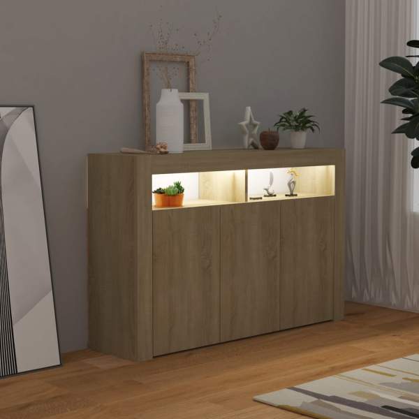 Sideboard mit LED-Leuchten Sonoma-Eiche 115,5x30x75 cm