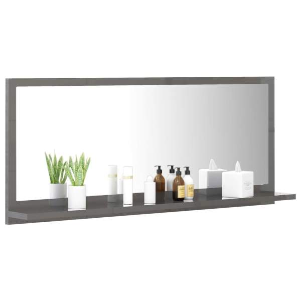  Badspiegel Hochglanz-Grau 90x10,5x37 cm Holzwerkstoff