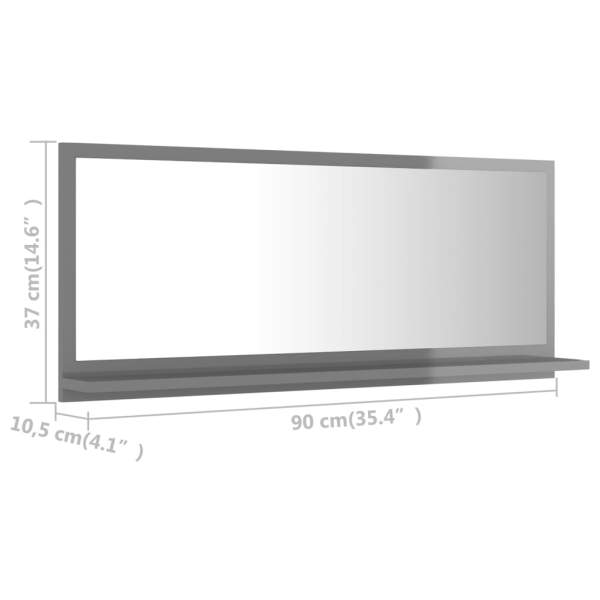  Badspiegel Hochglanz-Grau 90x10,5x37 cm Holzwerkstoff