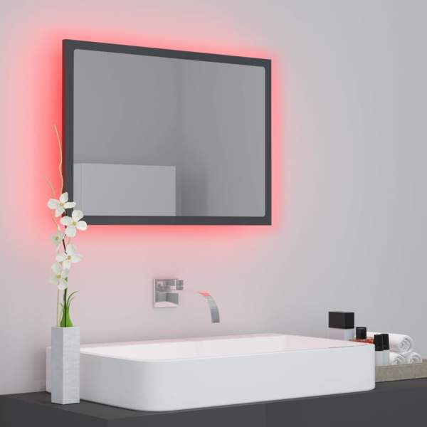 LED-Badspiegel Hochglanz-Grau 60x8,5x37 cm Acryl