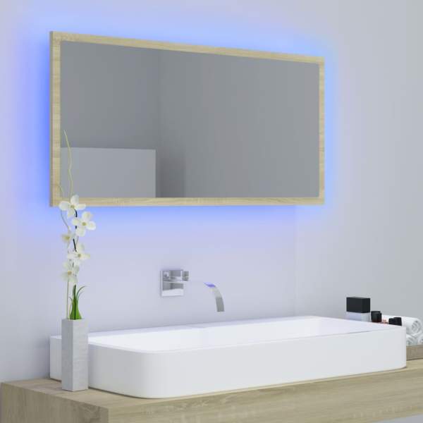  LED-Badspiegel Sonoma-Eiche 90x8,5x37 cm Acryl