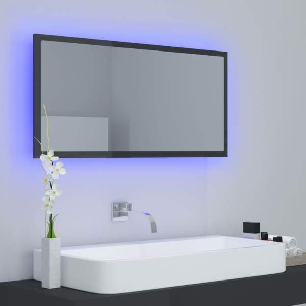 LED-Badspiegel Hochglanz-Grau 90x8,5x37 cm Acryl