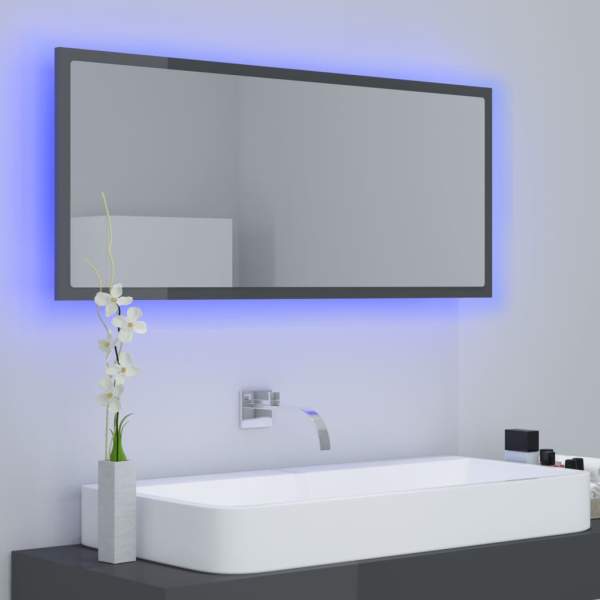  LED-Badspiegel Hochglanz-Grau 100x8,5x37 cm Acryl