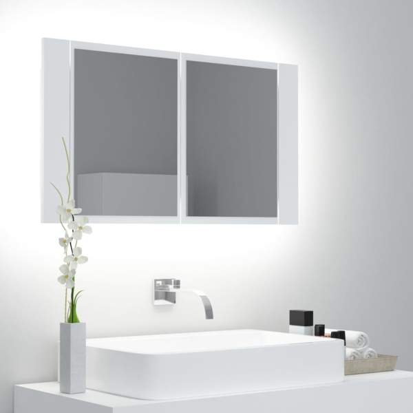  LED-Bad-Spiegelschrank Weiß 80x12x45 cm Acryl