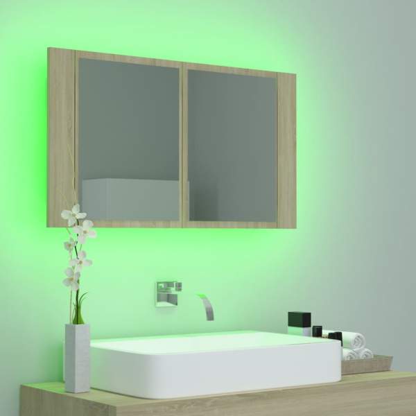  LED-Bad-Spiegelschrank Sonoma-Eiche 80x12x45 cm Acryl