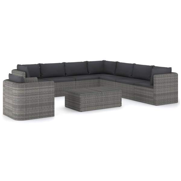  9-tlg. Garten-Lounge-Set mit Kissen Poly Rattan Grau