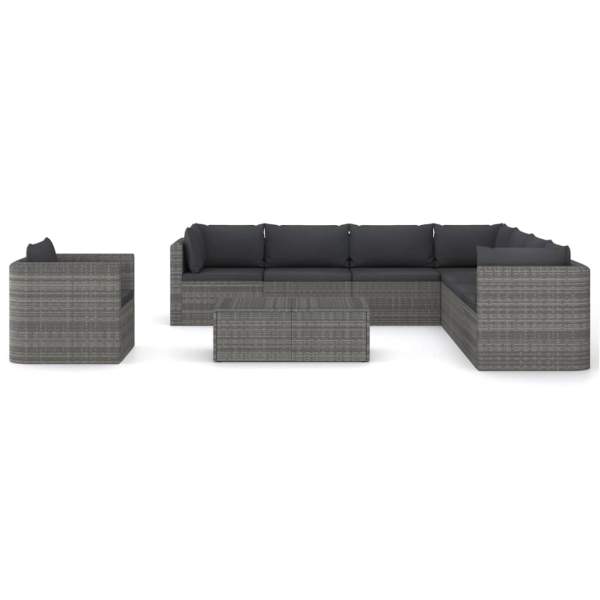  9-tlg. Garten-Lounge-Set mit Kissen Poly Rattan Grau