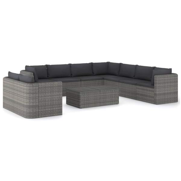  10-tlg. Garten-Lounge-Set mit Kissen Poly Rattan Grau