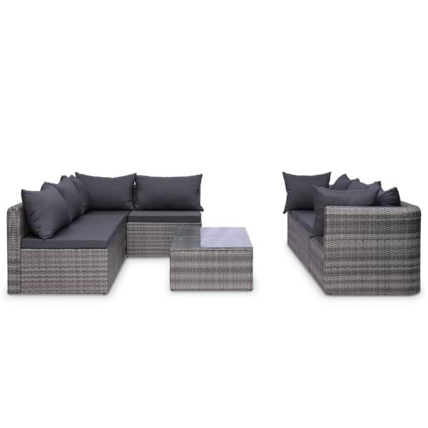  10-tlg. Garten-Lounge-Set mit Kissen Poly Rattan Grau