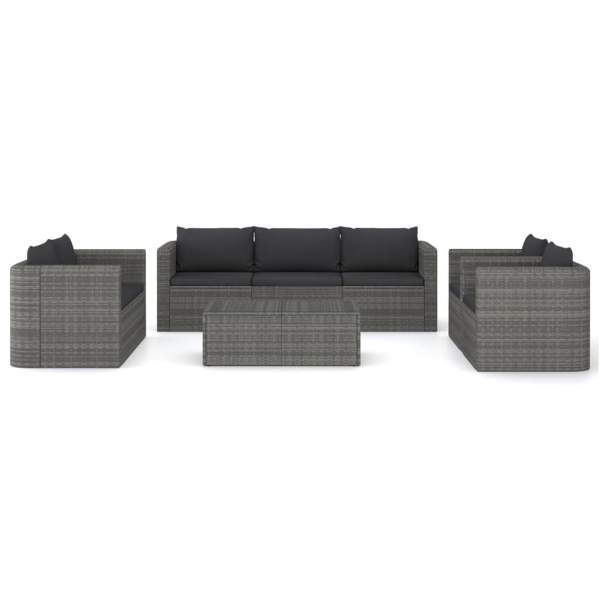  8-tlg. Garten-Lounge-Set mit Kissen Poly Rattan Grau