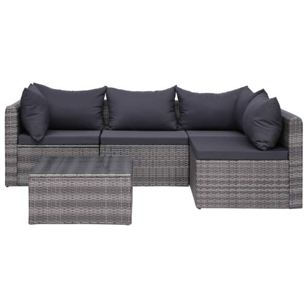  7-tlg. Garten-Lounge-Set mit Kissen Poly Rattan Grau