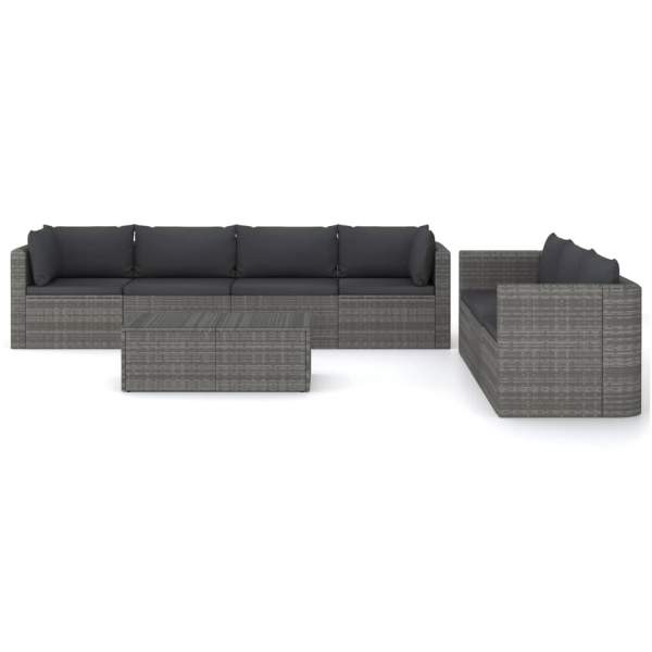  8-tlg. Garten-Lounge-Set mit Kissen Poly Rattan Grau