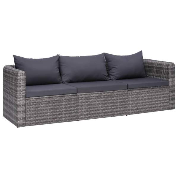  8-tlg. Garten-Lounge-Set mit Kissen Poly Rattan Grau