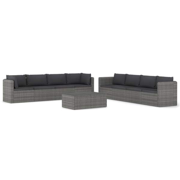  9-tlg. Garten-Lounge-Set mit Kissen Poly Rattan Grau