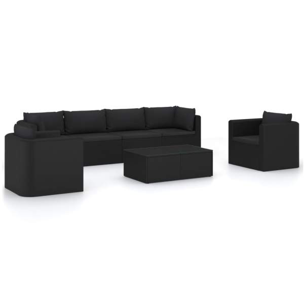  7-tlg. Garten-Lounge-Set mit Kissen Poly Rattan Schwarz