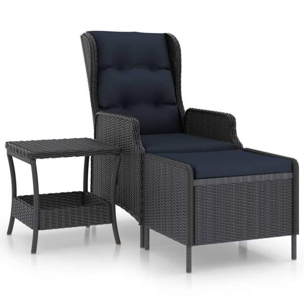  2-tlg. Garten-Lounge-Set mit Auflagen Poly Rattan Dunkelgrau